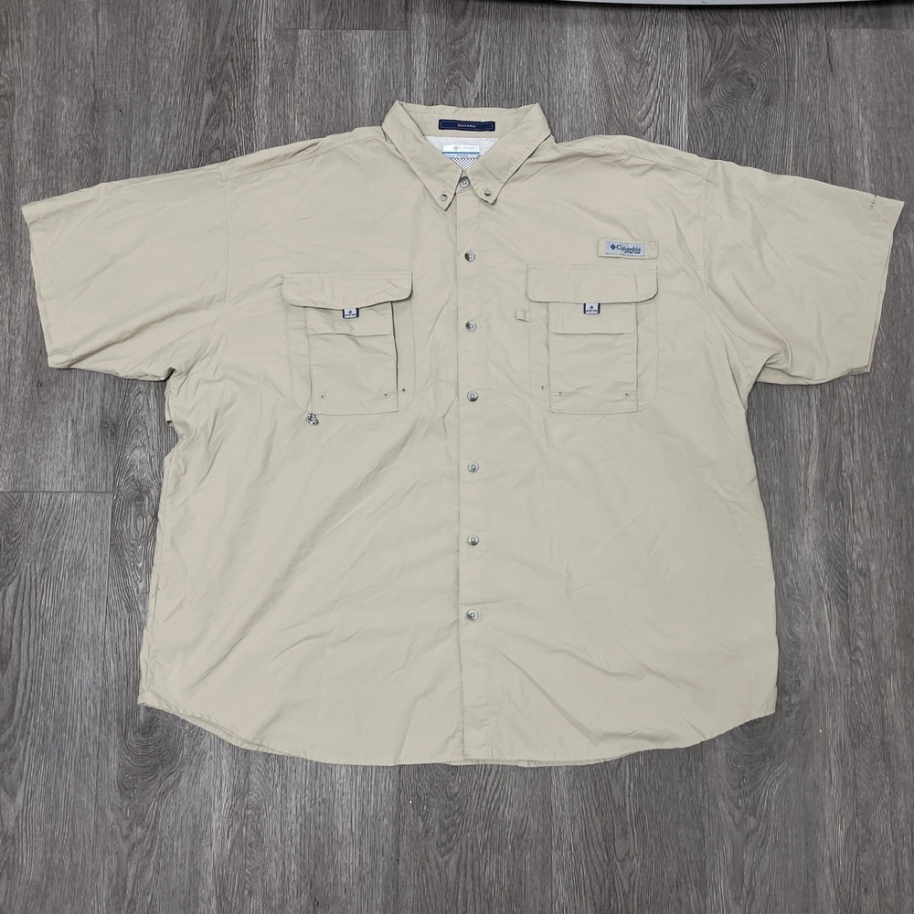 Columbia PFG Shirt Mens 3XL Tan Bahama II Fishing Vented Safari Button Short
